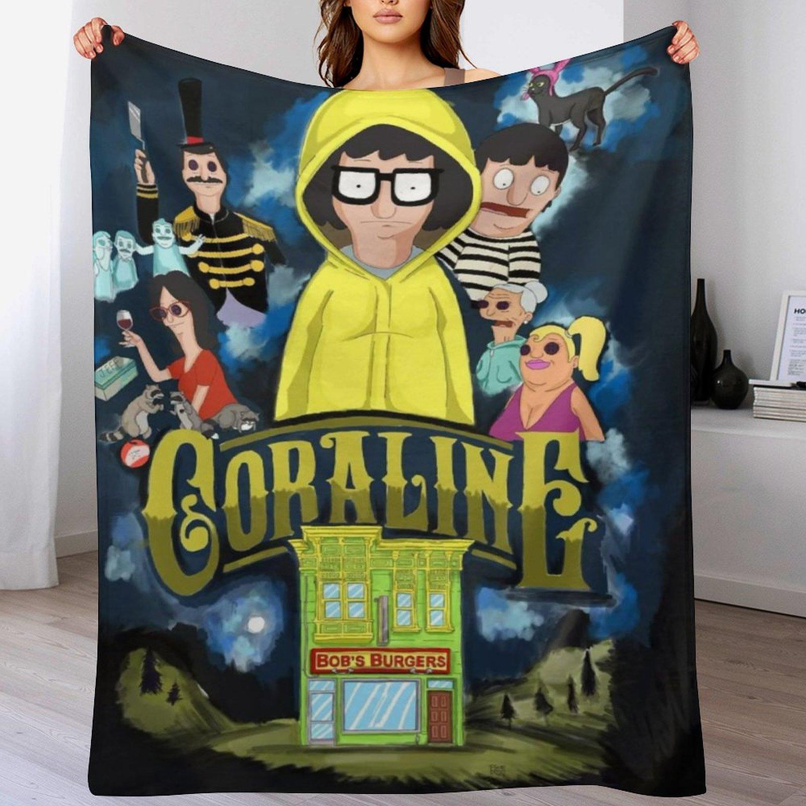 Pandara Jewelry Unisex B-Bobs Cartoon Burger Coralinee Cozy Flannel Blanket,Funny Family Member Soft Throw Blanket For Living Room,Dorm,Nap,Home Decor