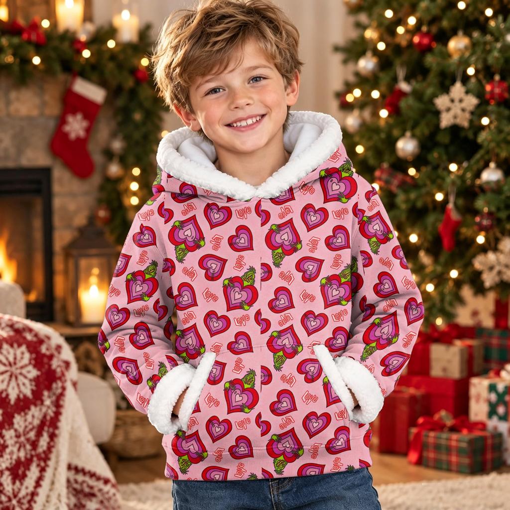 Kids Long Sleeve Christmas Print Hooded Sweatshirt Casual Pullover Top for Holiday