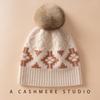 Women's 100% Pure Cashmere Knit Pom-Pom Hat with Ear Protection - Warm Outdoor Cycling Hat