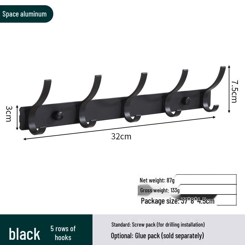Space Aluminum No-Drill Clothes Hook for Bedroom/Bathroom Doors