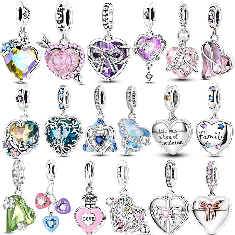 Sweet Copper Love Hearts Zircon Charms Pandent Beads Fit Original Bracelet For Women Necklace Fine Jewelry Diy Gift