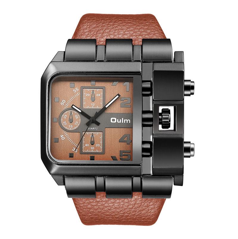 Oulm Men's Large Dial Quartz Watch - Casual Belt with Unique Square Design