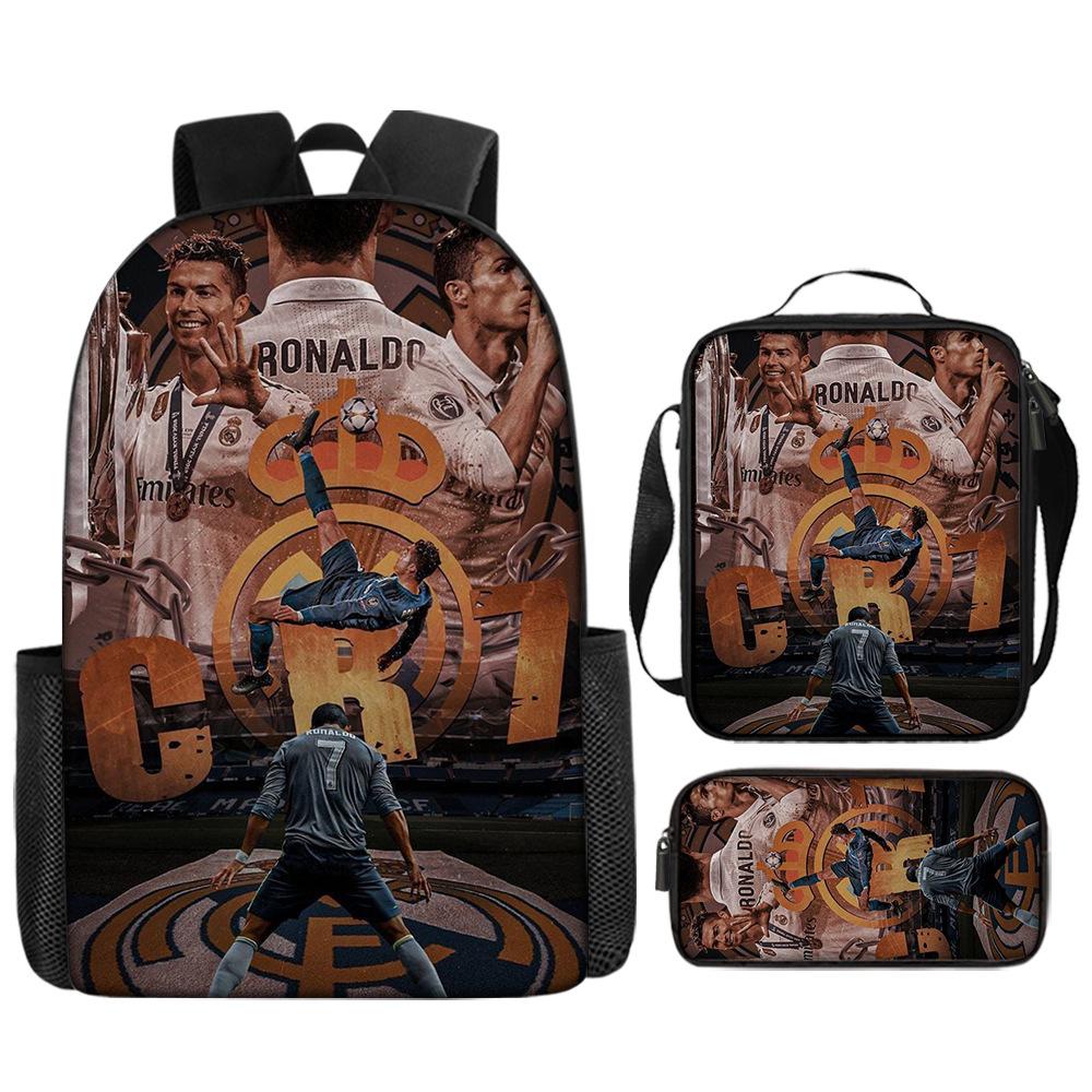 Sac à dos imprimé étoile de football Sac à dos scolaire trois pièces pour enfants Sac à dos dessin animé pour élève de l'école primaire Three-piece set