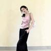 Korean sweet pink polka dot slanted shoulder sling vest women's new design sense beautiful straps beautiful top