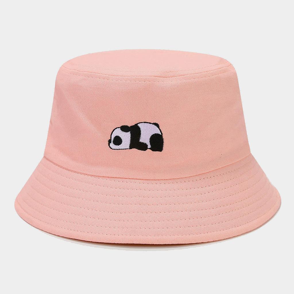 Cute red panda embroidered bucket hat women's fashion outdoor four seasons versatile summer ins sun hat