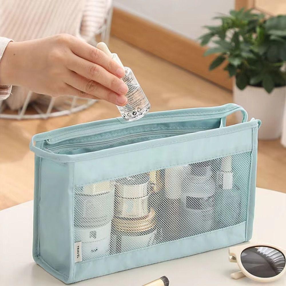 Portable Mesh Makeup Organizer Foldable Toiletry Bag Large Capacity Shower Storage Pouch Beauty