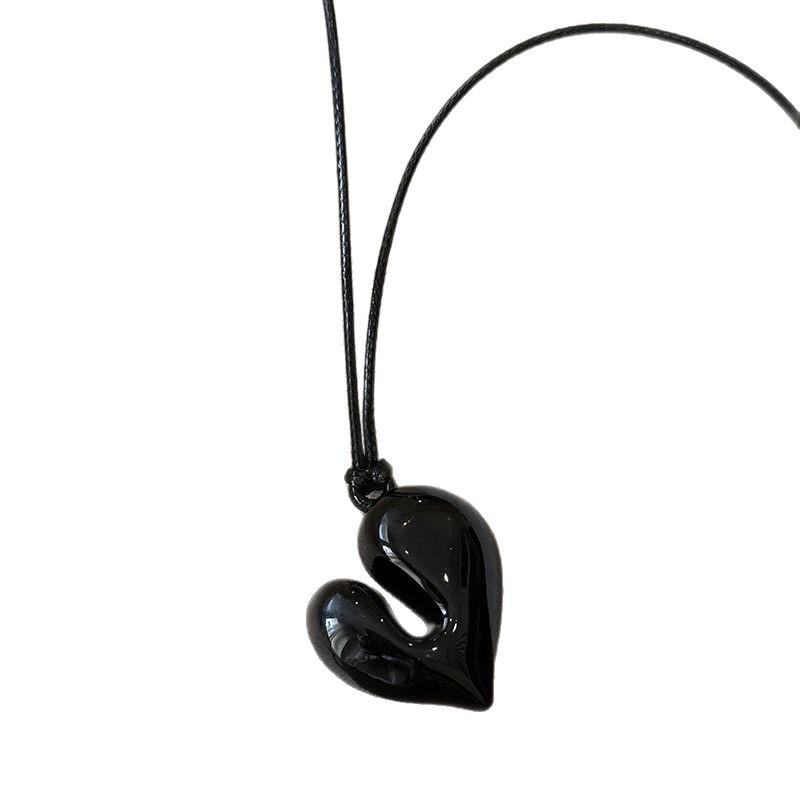 Reina's Heart Necklace: Women's High-End Black Rope Adjustable Choker & Sweater Chain