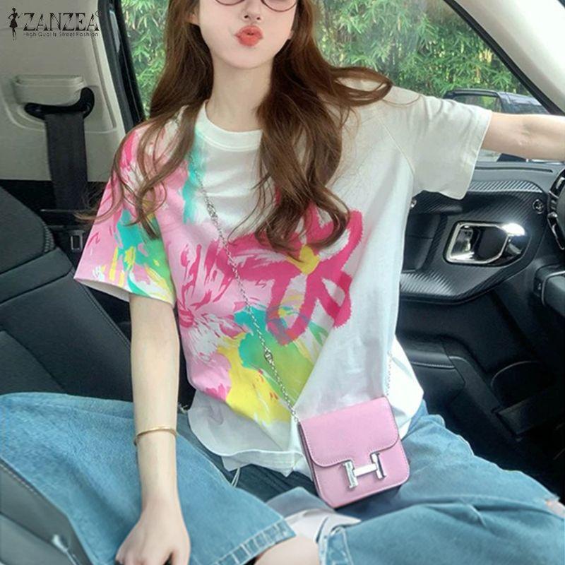 ZANZEA Women Funny Print Casual Round Neck Short Sleeve T-Shirts