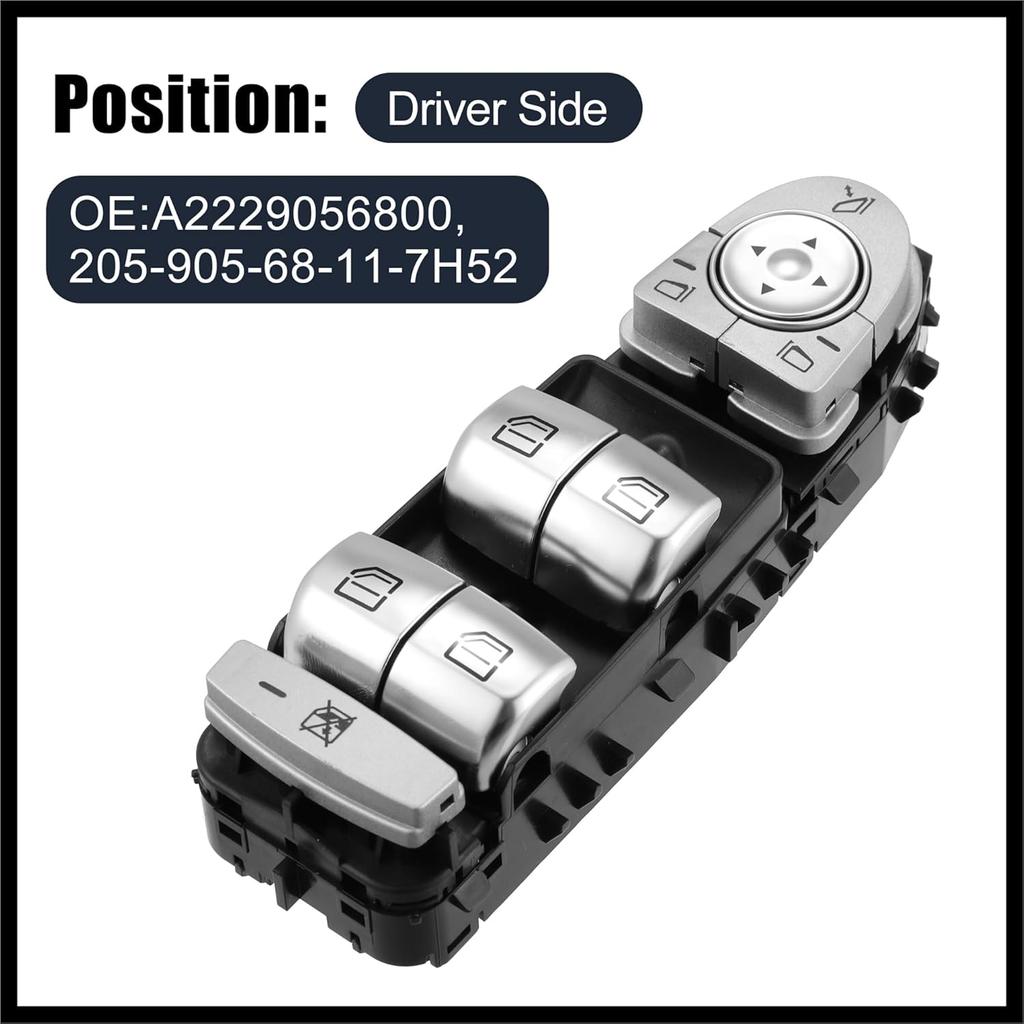A2229056800 Car Master Power Window Switch Front Left Driver Side for Mercedes-Benz C300 C350e C400 C450 C43 C63 for AMG 2015-2020 Durable Material