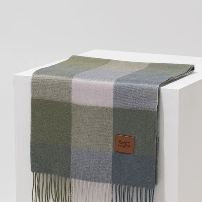 RECLOW MUNM CHECK CASHMERE 100% MUFFLER GREEN