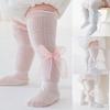 Kids Lace Pattern Over Knee Stockings Soft Combed Cotton Summer Thin Style Beige Color For Daily Wear