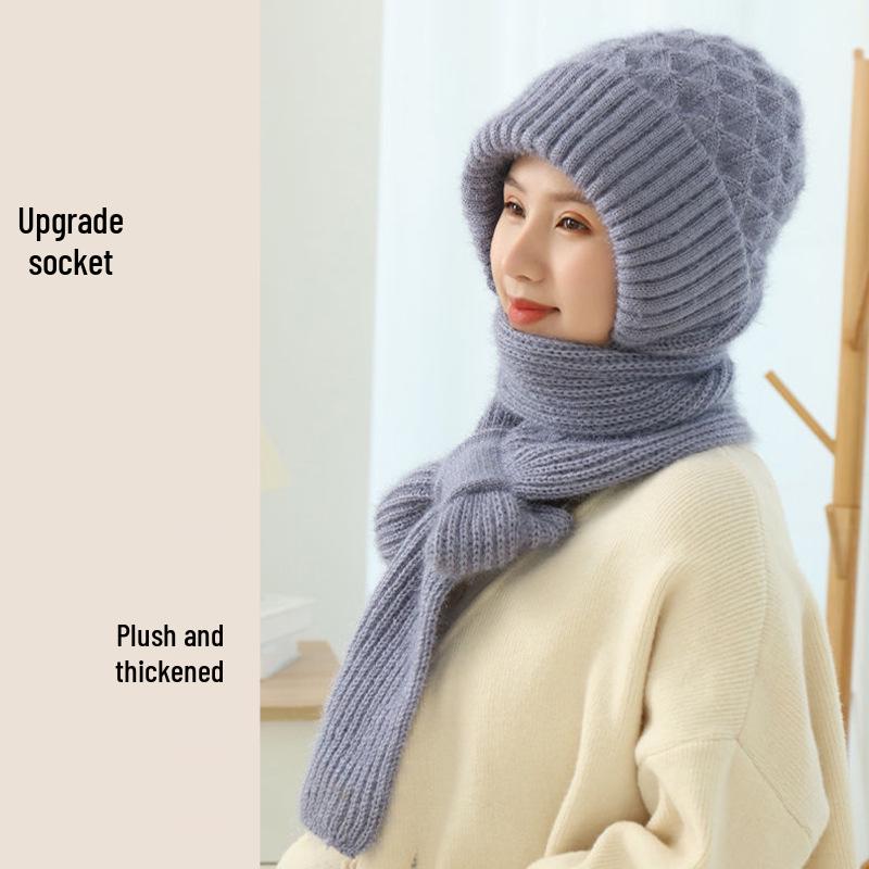 Women's Double-Layer Fleece-Lined Knit Hat & Scarf Combo - Warm Winter Wool Crochet Style