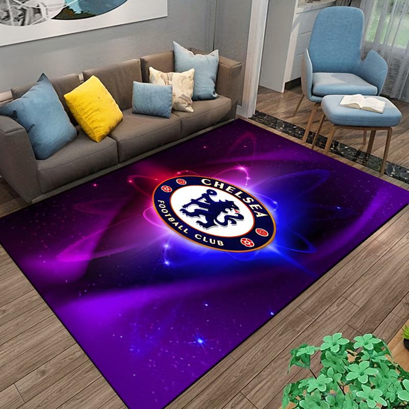 Chelsea Football Club Logo Carpet with Purple and Blue Neon Design Suitable for Use As an Anti-slip for Living Room Bedroom Sofas