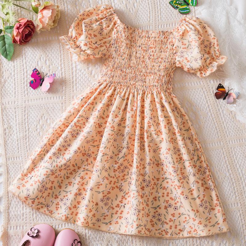 Children Clothing Girl Princess Dress Floral Casual Puff Sleeves Girls Dresses Summer Holiday Beach Clothes