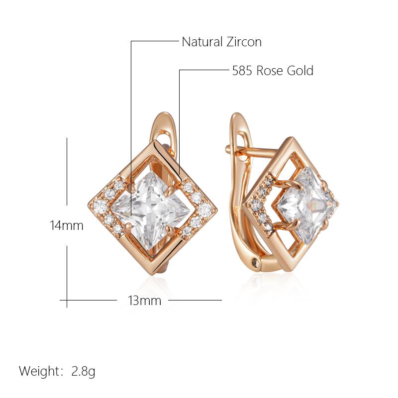 Luxury Rose Gold Color English Earrings For Women Simple Shiny Square Natural Zircon Accessories Wedding Fine Jewelry