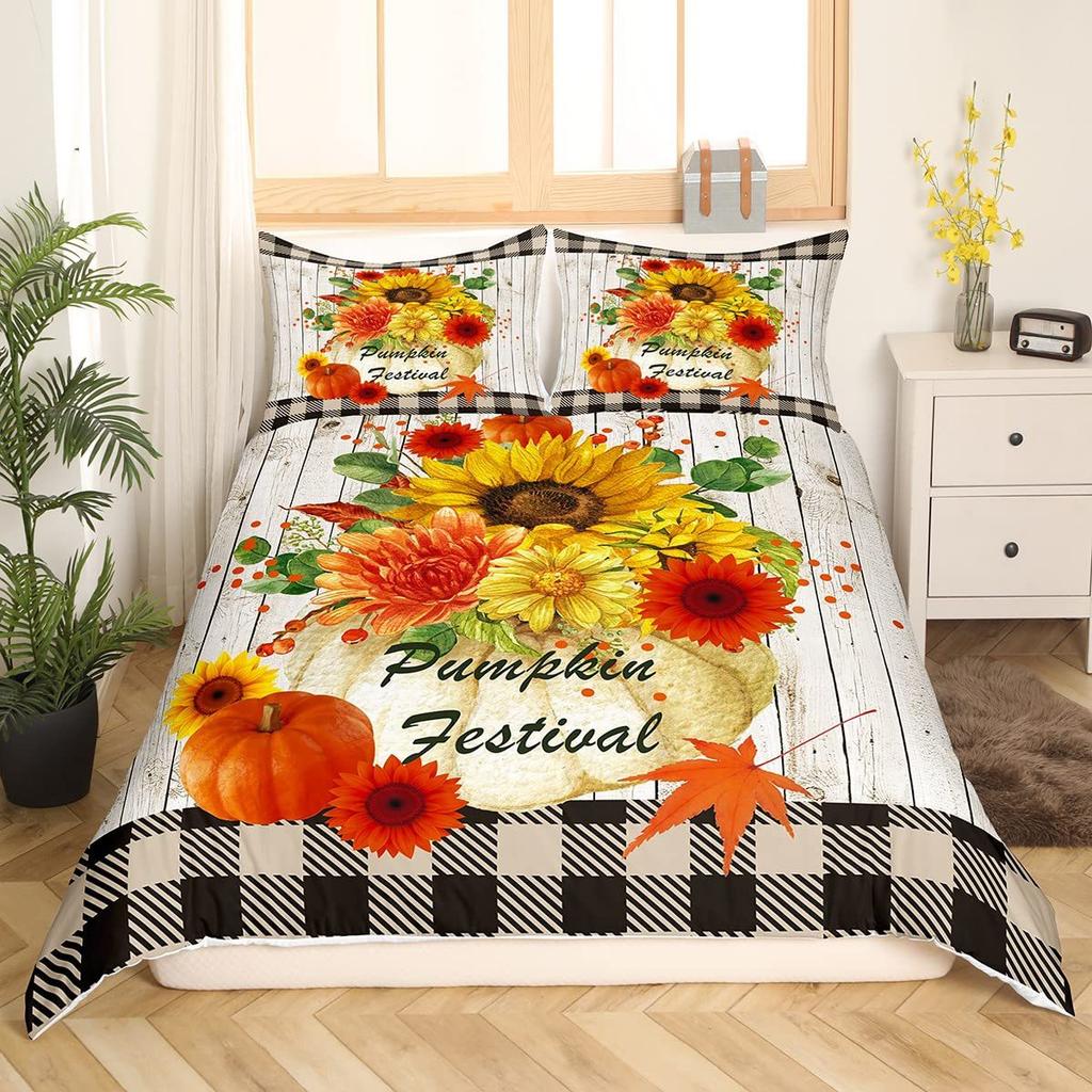 Colorful Flower Green Leaf Bedding Three-Piece Quilt Cover