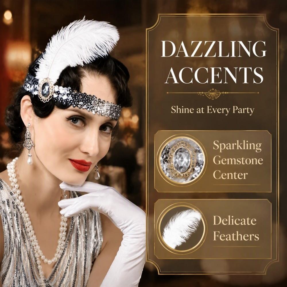Sequin Feather Headpiece Retro Girls Hair Hoop Exquisite Women's Feather Headband Carnival Events