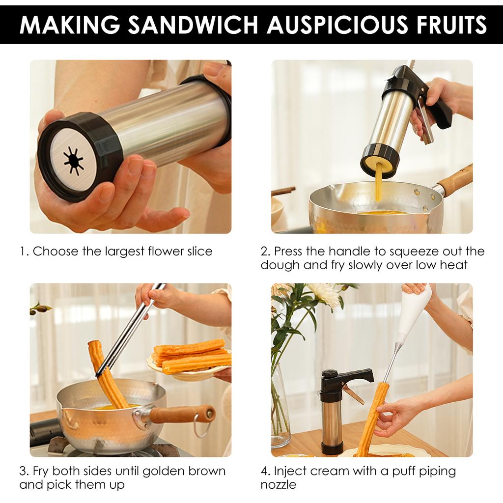 DIY Churro Maker Machine Cookie Press Gun Kit Stainless Steel Cake Cream Decorating Gun Set Biscuit Pastry Piping Nozzle Tools