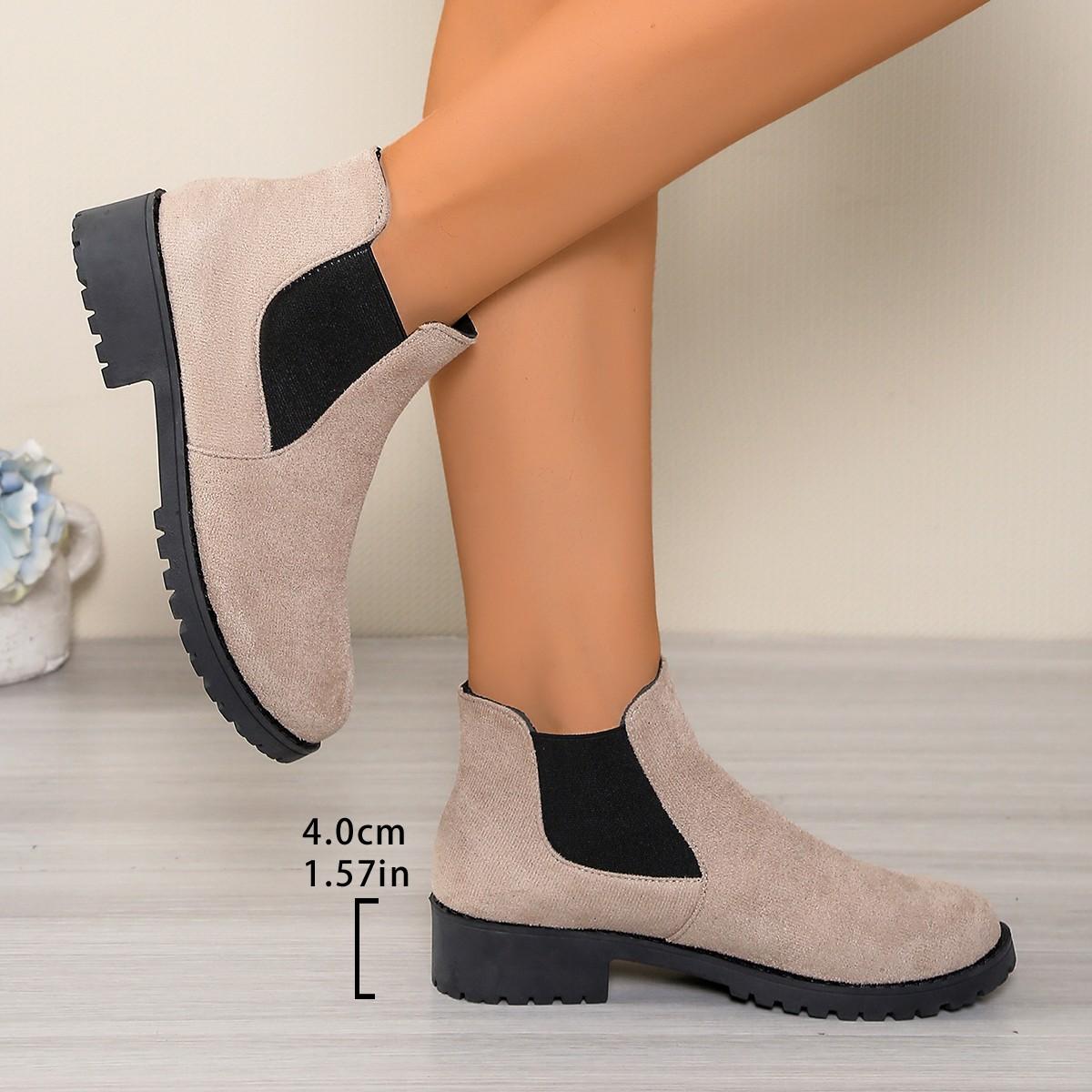 

Женские замшевые ботинки в британском стиле с круглым носком, эластичные ботинки Мартина, короткие ботинки на толстом высоком каблуке, женская обувь 40-43, ботинки для внешней торговли 43 бежевый