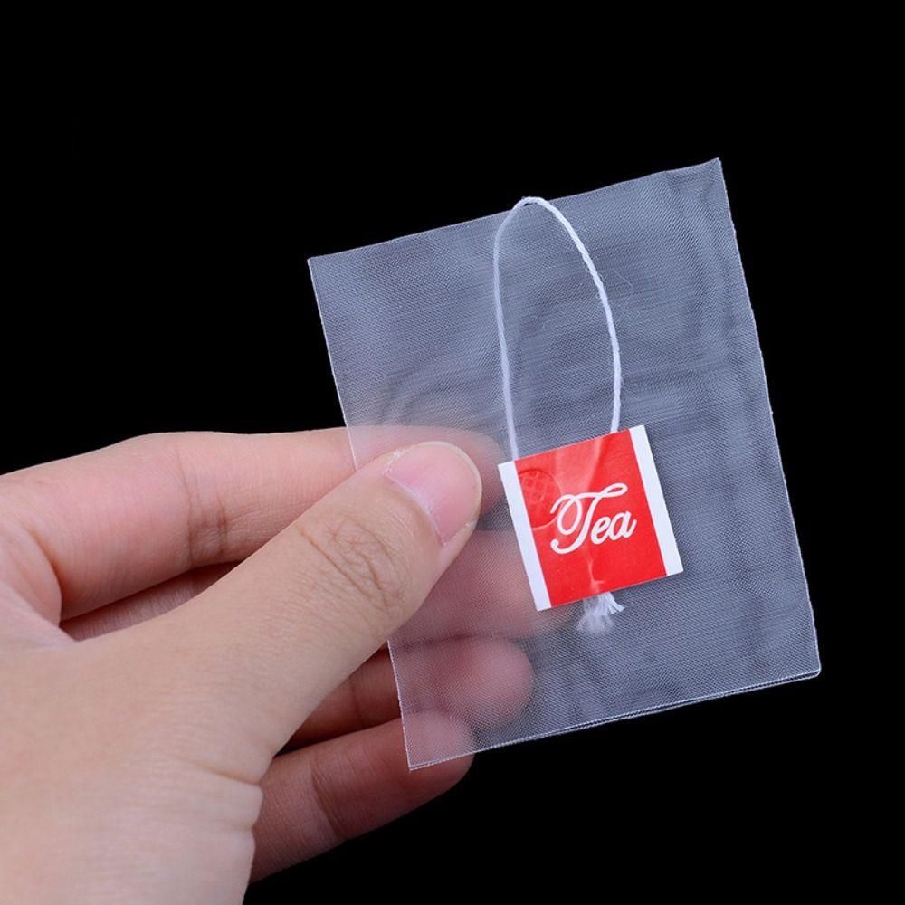 100Pcs Portable Transparent Disposable Transparent Teabags Nylon with String Filter Bag Heat-sealable Empty Tea Bags