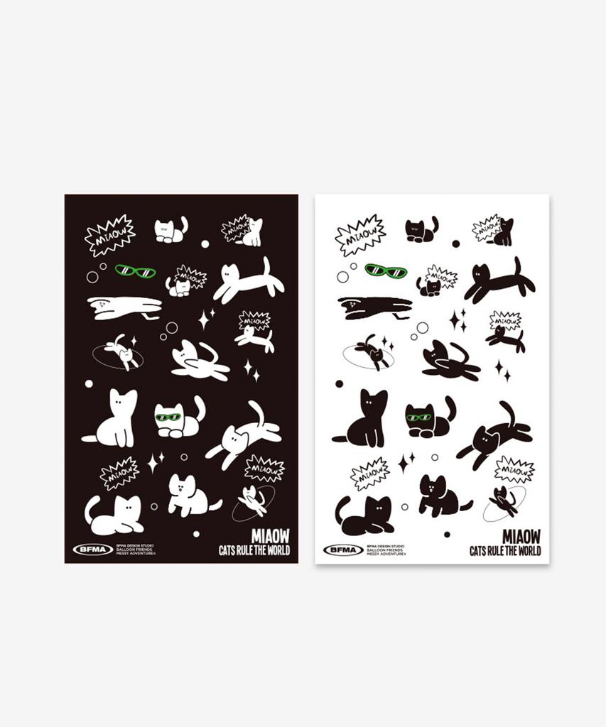 Balloon Friends [5Set] Miyao Cat Pattern String Tote Bag & Pouch S, M & Keyring & Sticker Set