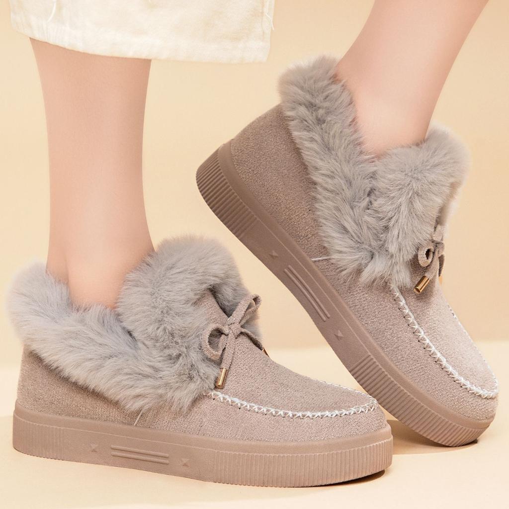 Cotton Shoes, Women's Fur Shoes, Butterfly Knot Snow Boots, Cold Resistant and Warm Women's Boots, Trendy and Versatile Women's Cotton Boots