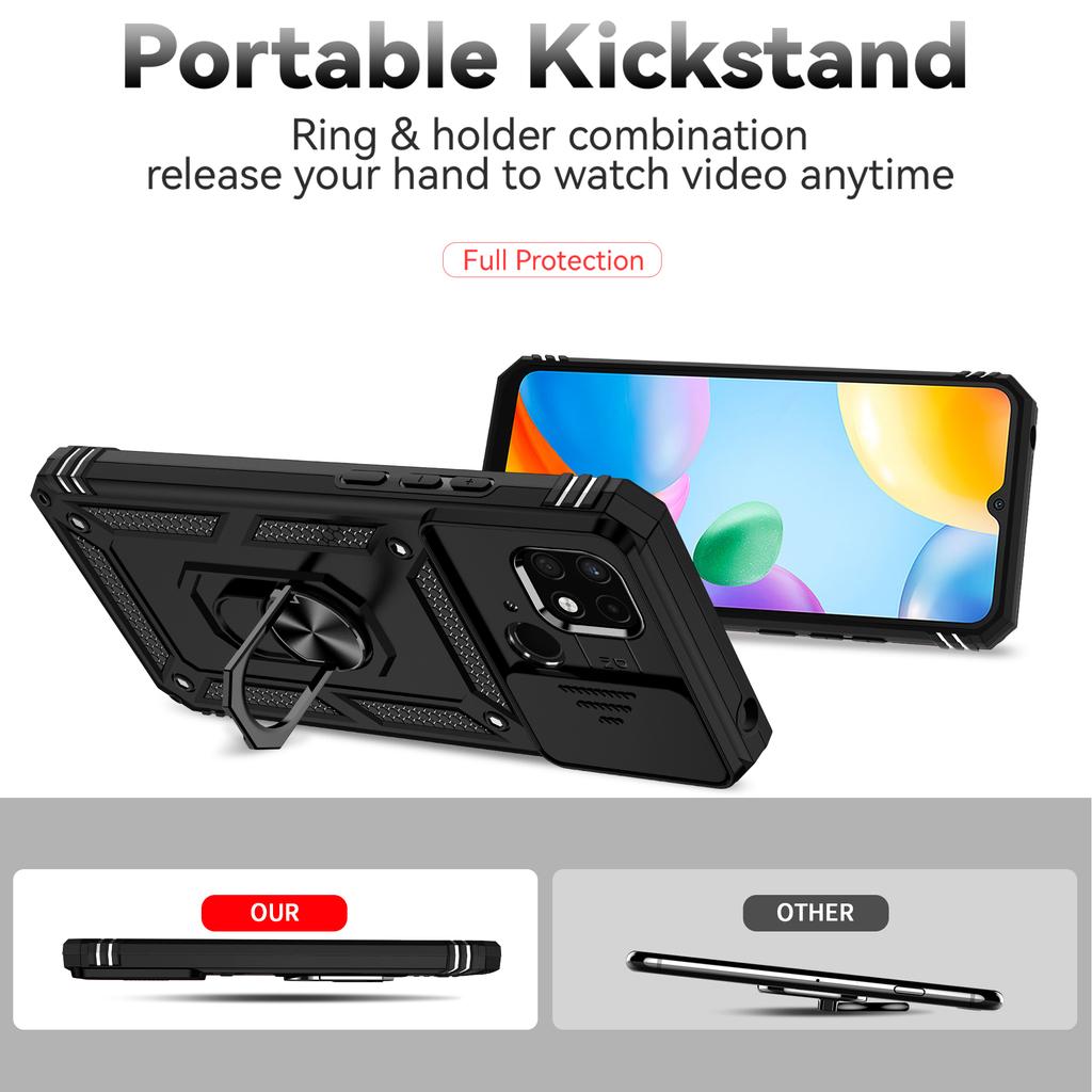 For Xiaomi Redmi 10C/Xiaomi Poco C40 Armor Phone Case Camera Lens Protection Metal Ring Stand Shockproof Case