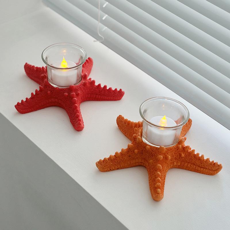 1Pc Sea Star Statue Tealight Resin Holiday Beach Creative Tabletop Decorative Candle Holder Starfish