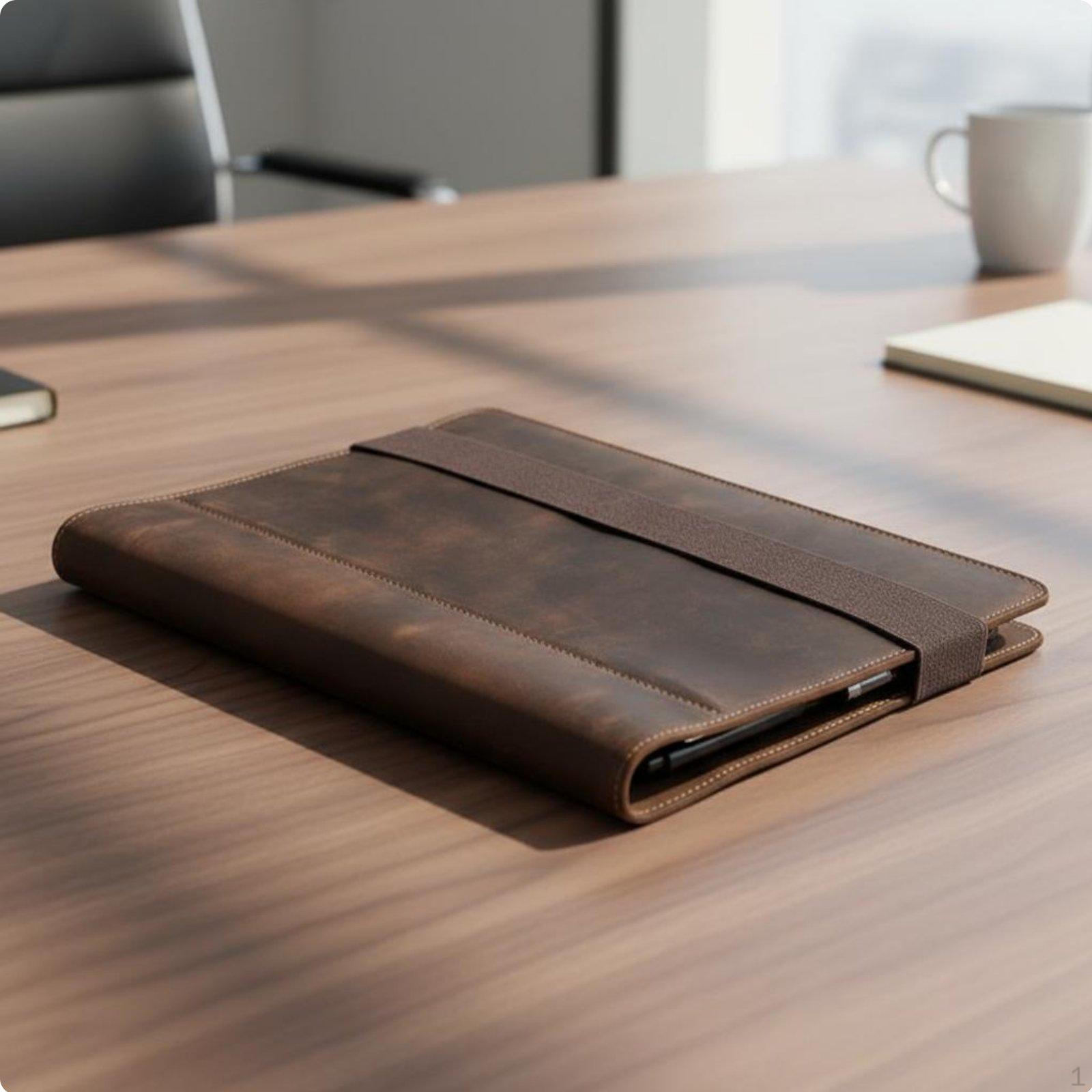 Refillable Business Padfolio Vintage Style A4 Leather Binder MultiFunctional Crazy Horse