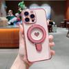 For Magsafe Plating Love Heart Bracket Wavy Case For iPhone 17 Air 16E 15 14 13 12 11 8 Pro Max Plus Magnetic Stand Holder Cover