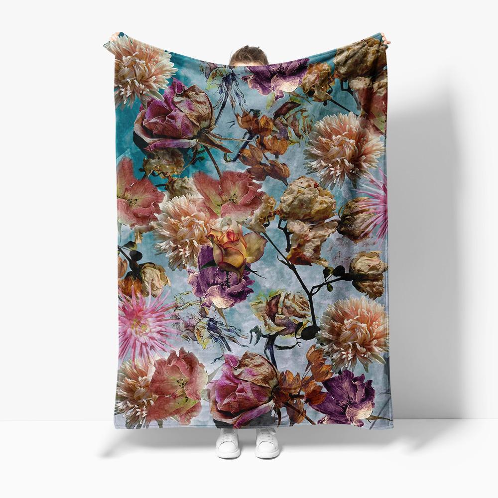 Velvet Floral Print Throw Blanket Soft Plush Sofa Bed Decorative Throw Blanket for Living Room Bedroom 130x150cm51x59in