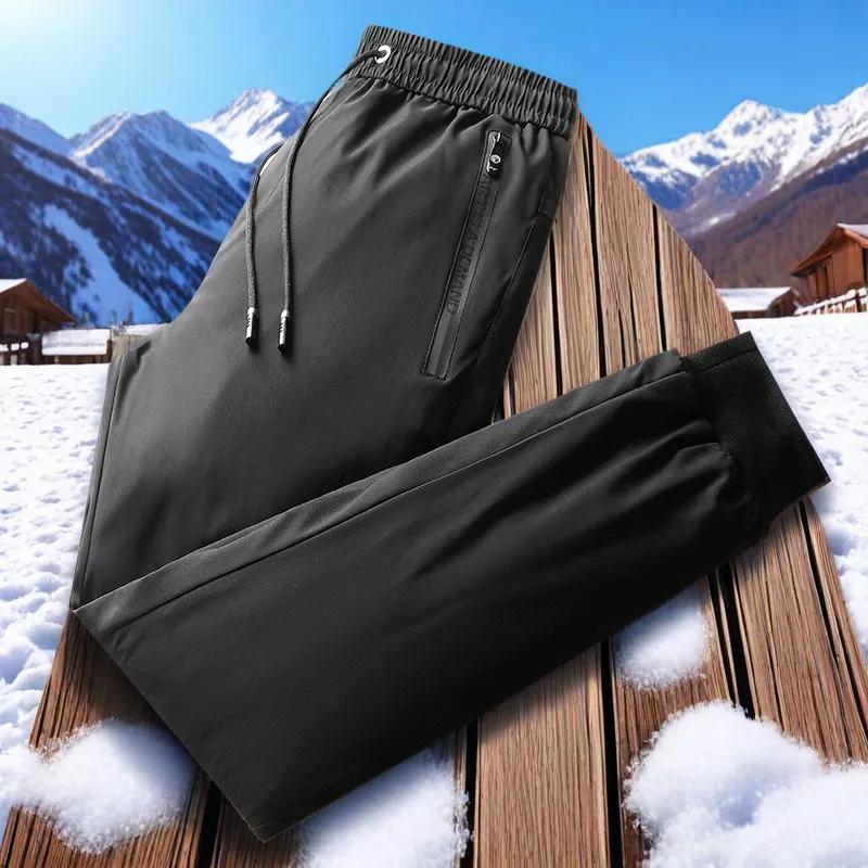 Herren Winter Casual Gepolsterte und Verdickte Warme Hosen Einfarbig Winddicht Übergröße Wasserdichte Hosen