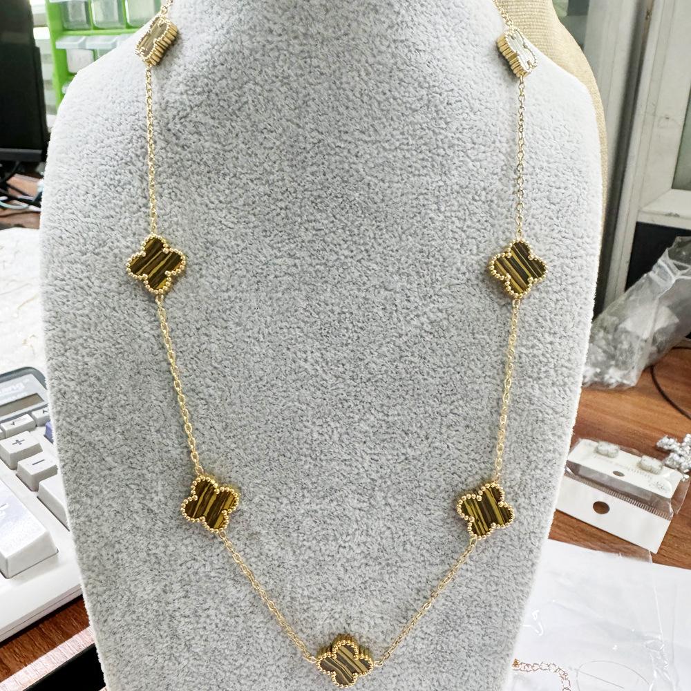 

Ожерелье с четырьмя листочками клевера для женской моды, легкий роскошный темперамент, высококачественная цепочка для свитера с семью цветами