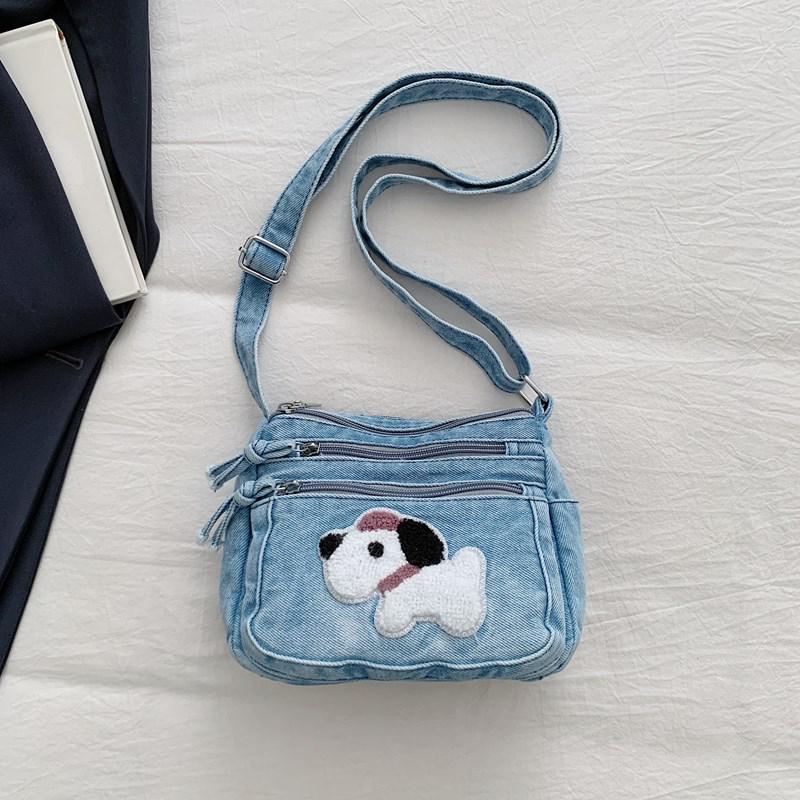 Корейская милая плюшевая собачка джинсовая сумка кроссбоди - Мода 2025