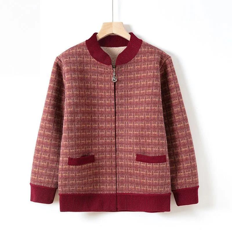 Grandma Velvet Top Middle-aged Women Zipper Cardigan Jacket
