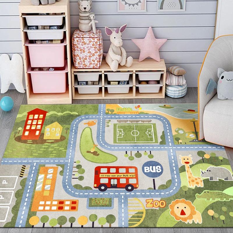 City Traffic Parking Carpet Cartoon Educational Children Play Mat Non Slip Rugs for Bedroom Decor Home Decoration Washable Rug