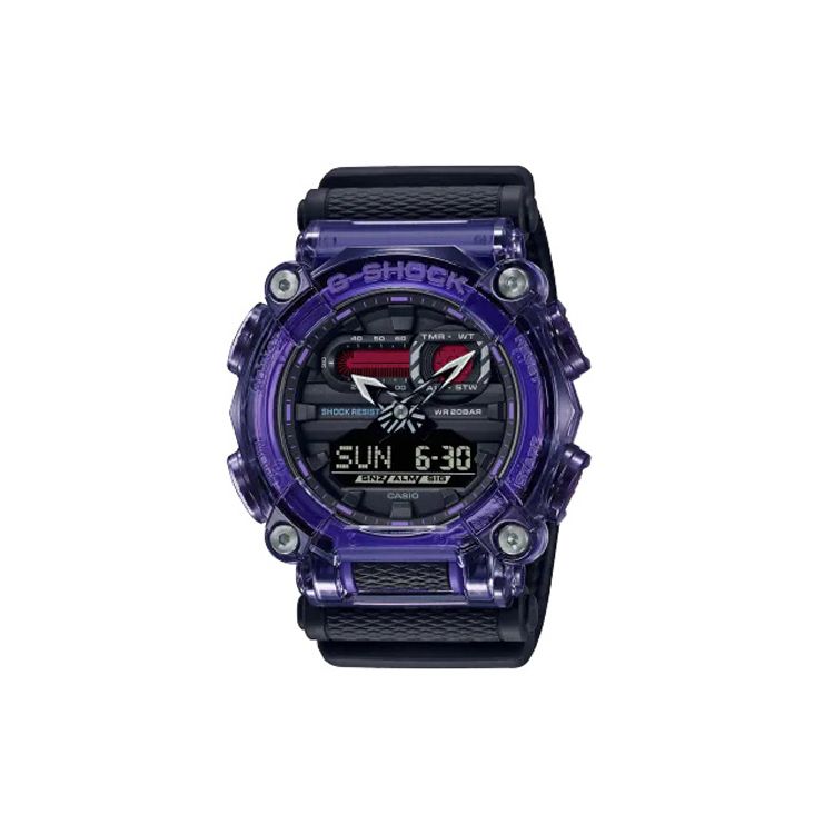 G-Shock Square Coast Industrial Style Shock Resistant Waterproof Quartz Watch Fabric Strap Men watches Black GA-900TS-6AJF Regular Watch Box,Black Purple Watch Case