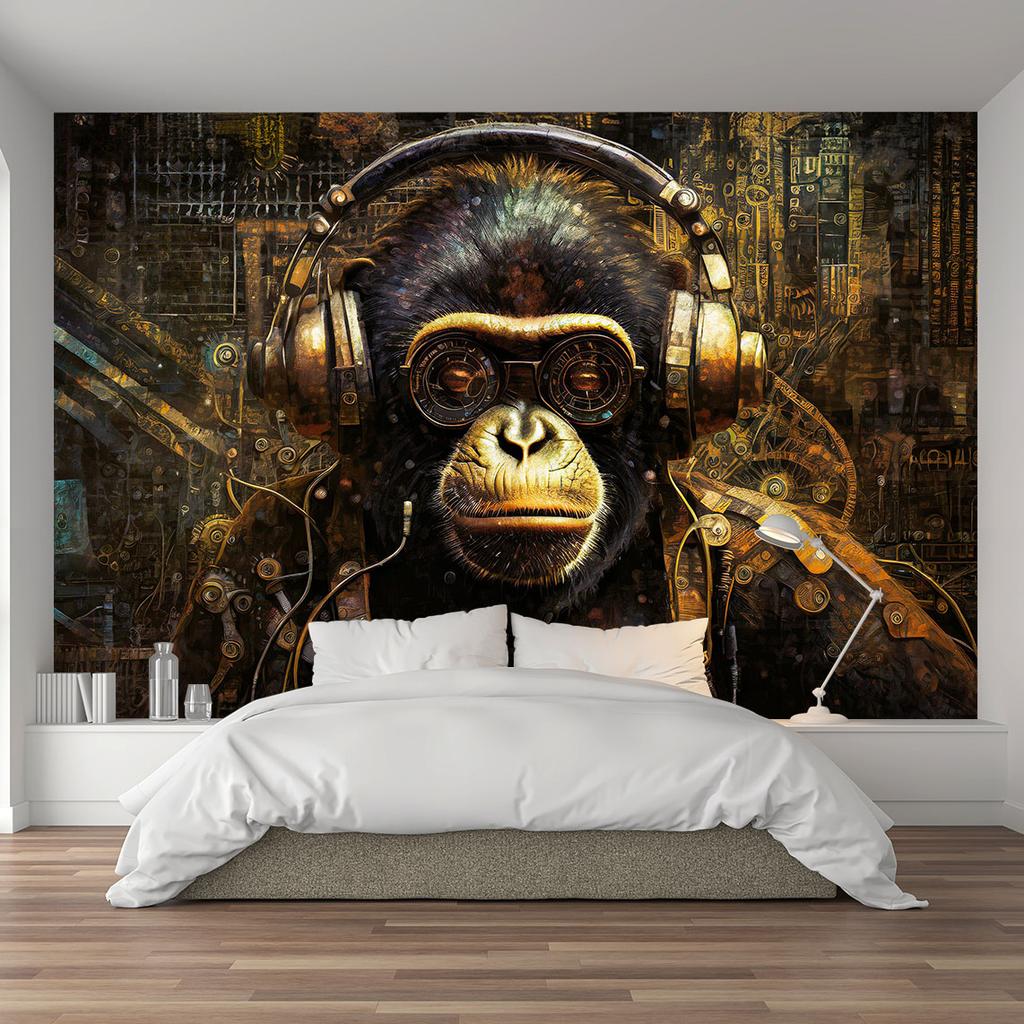 Wallpaper Chimpanzee with Headphones