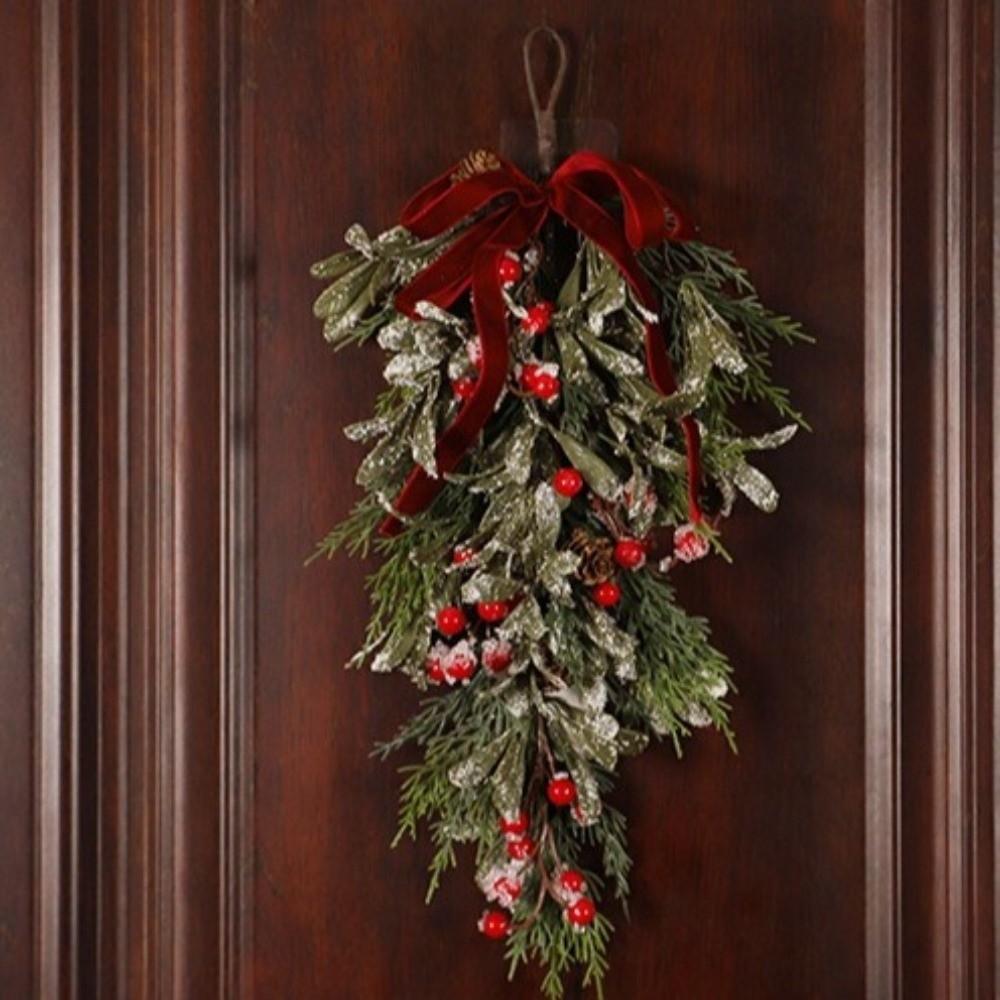 Pine Needles Artificial Christmas Wreath Teardrop Shape Christmas Hanging Decor  Party Decoration