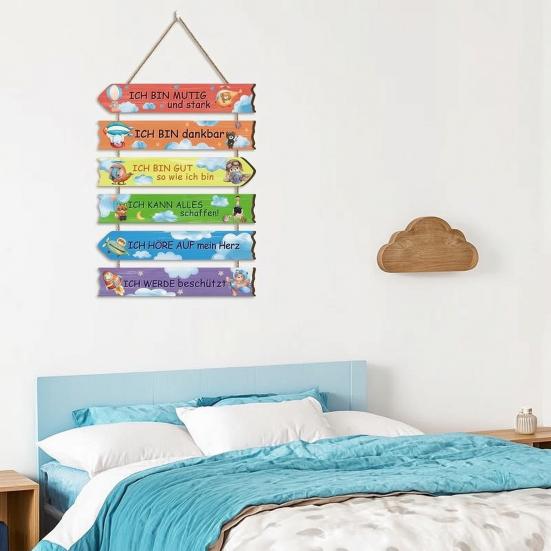 Children’s Room Wall Art, Inspirational Quotes Easy to Hang Wooden Panels with Airplanes Animals Positive Growth Decor for Kids’ Rooms Nursery