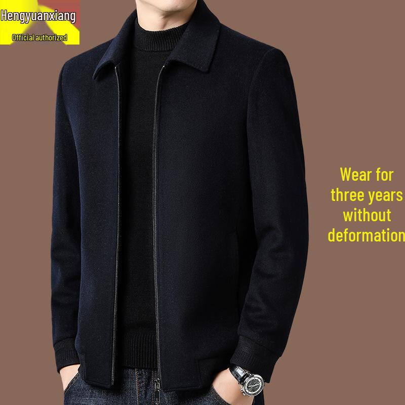 Men's Mid-Length Woolen Trench Coat - Gold Sable Velvet, Thickened, Winter Lapel Style
