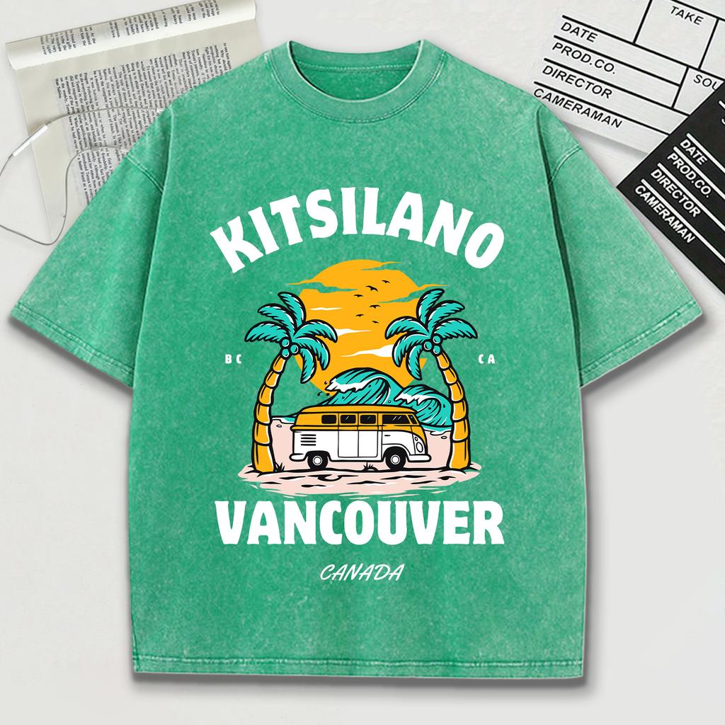 Kitsilano Vancouver Summer Design Retro Male T-Shirt Summer Comfortable Soft Short Cotton Loose Snow Wash Top Trendy O-Neck Tee