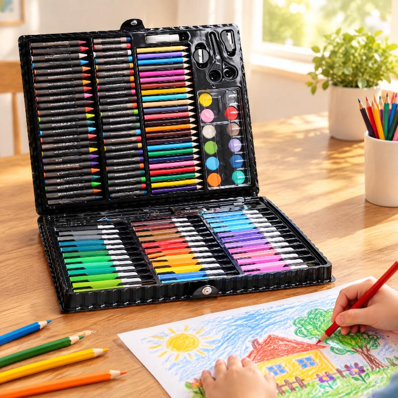 Set d'Arte per Bambini 208 Pezzi Con Cavalletto Integrato Assortimento di Materiali per Colorare per Bambini Disegno Artigianato Attività di Homeschooling