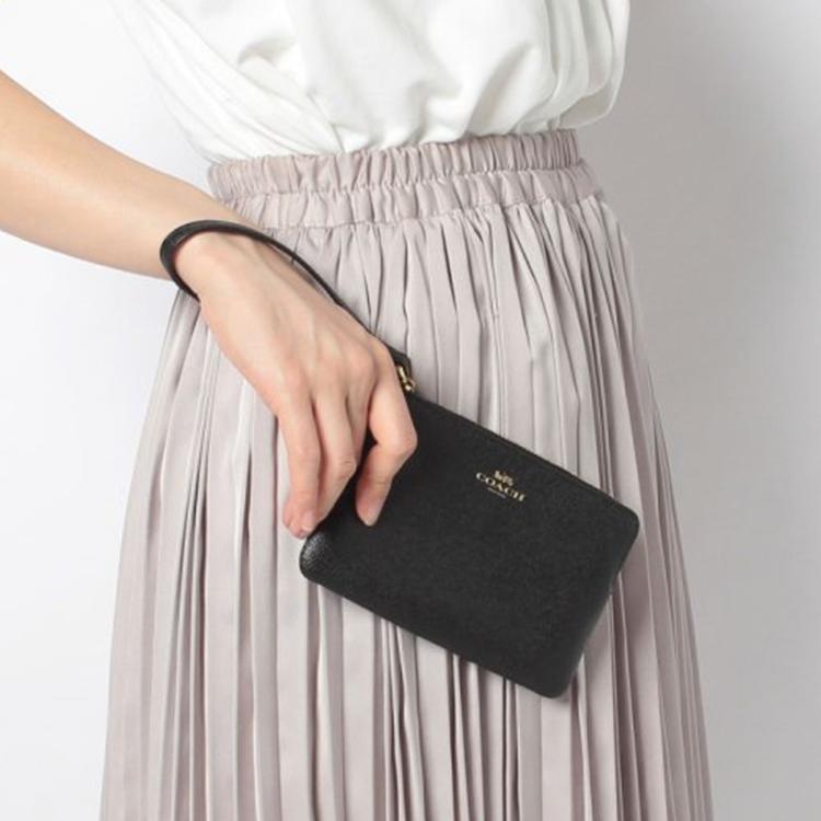 New COACH Corner Zip Cow Leather Wallet Clutch Wrist Bag Mini Women's Black 58032-IMBLK