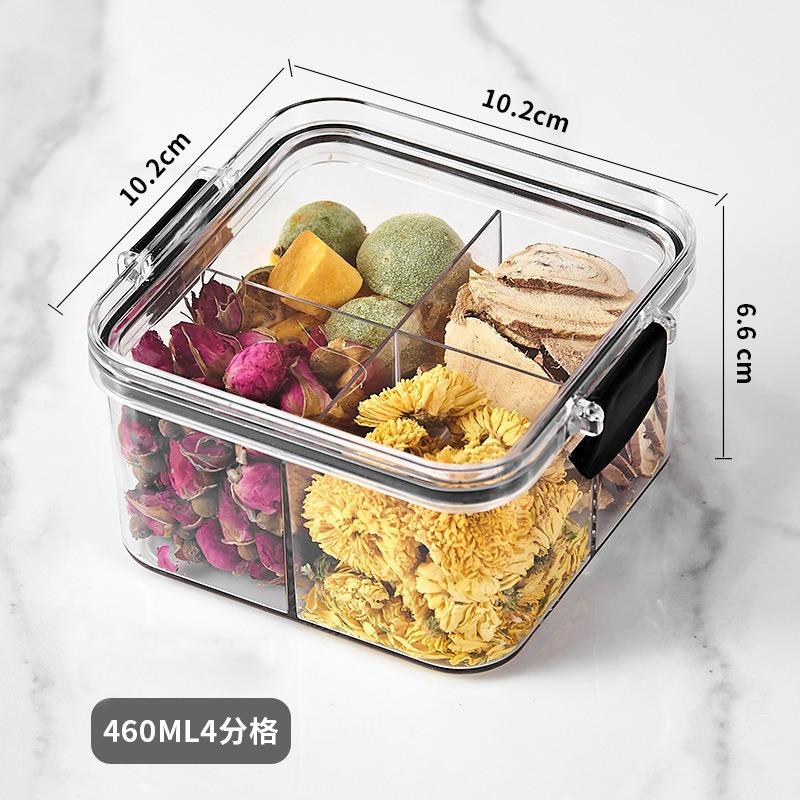 Průhledné víko, Přihrádkami chráněná Vlhkostěsná Uzavřená Nádoba Úložný Box, Domácí Úložný Box na Ořechy a Květinový Čaj