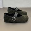 Leopard print retro Mary Jane single shoes women's autumn new round head one-word buckle flat bottom two wear ballet small leather shoes