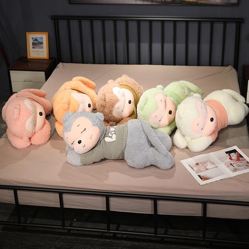 80CM Cute Sleeping Sweater Monkey Plush Toy Soft Plush Filling Soft Home Pillow Sleep Soothing Doll