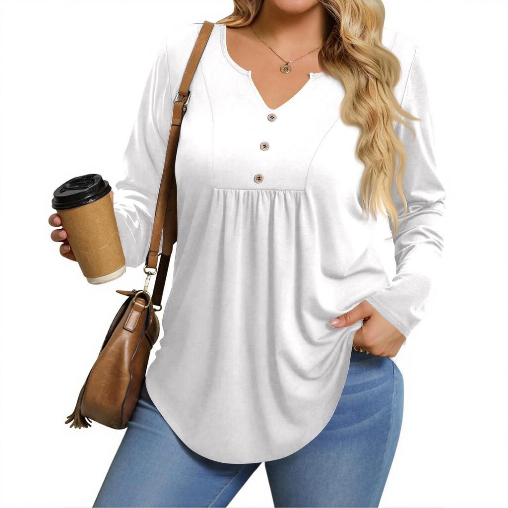 Womens Plus Size Long Sleeve Shirts  V Neck Tunic Tops Basic Loose Fit Tee Tops