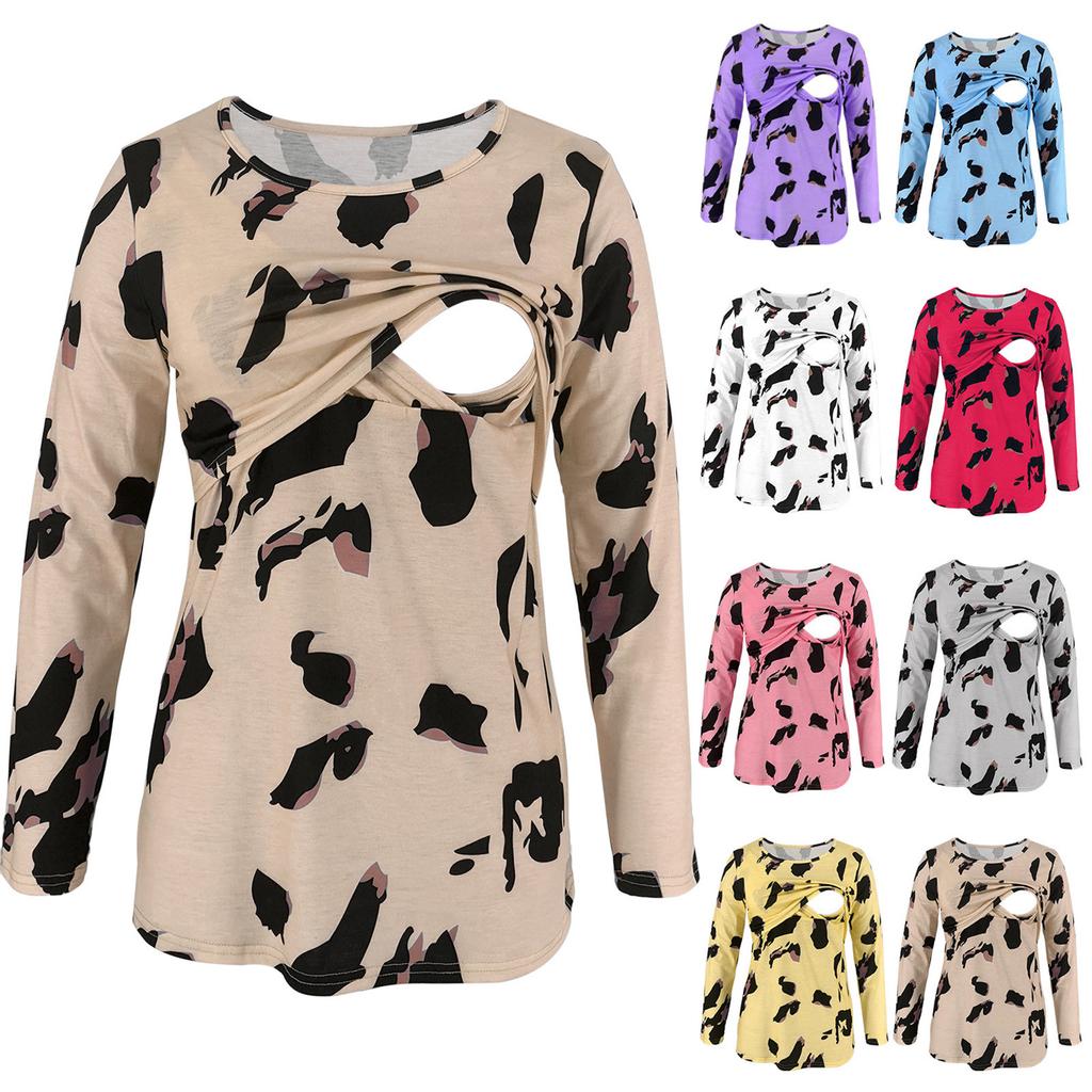 Women Mom Pregnant  Baby Maternity Leopard Print Tops Blouse Clothes