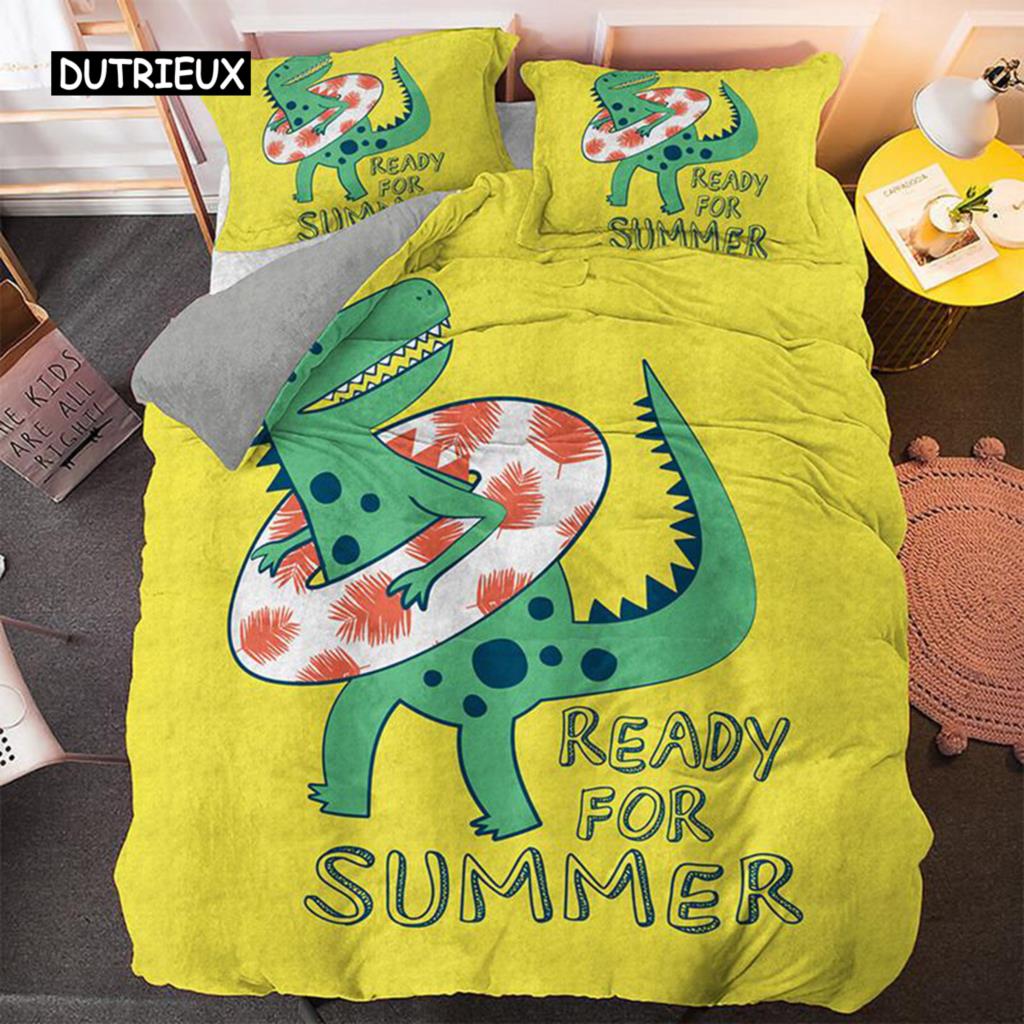 Cartoon Dinosaur Duvet Cover Set Dinosaur Theme Toddler Twin Bedding Set Microfiber Green Dinosaur Hello Bro King Quilt Cover